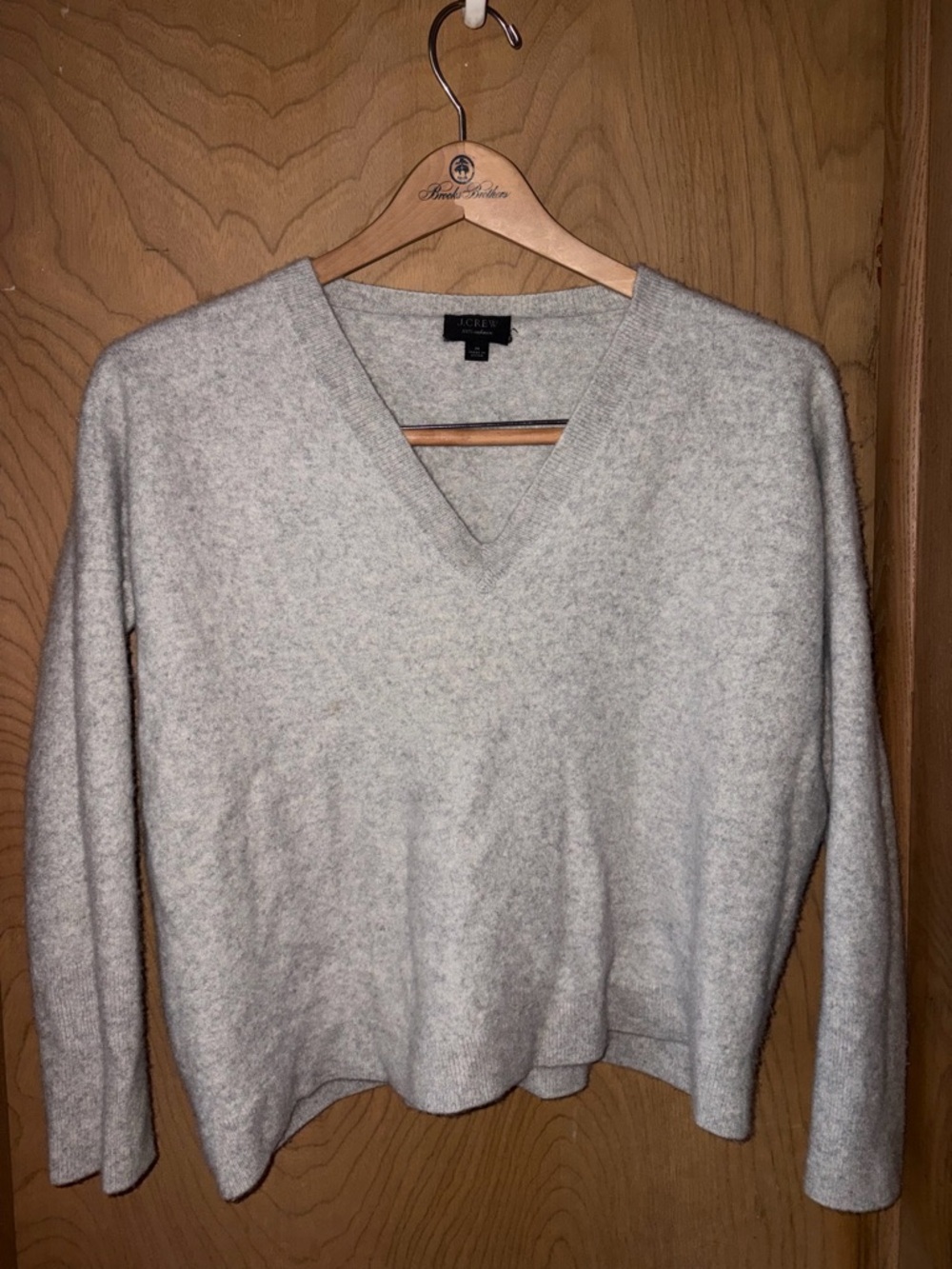 J.Crew Cropped Grey Cashmere V-Neck Sweater